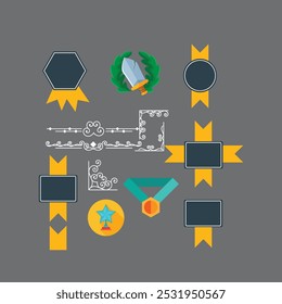 Award, trophy, cup and medal flat icon set - color illustration