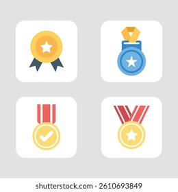 Award, trophy, cup and medal flat icon set color illustration stock illustration