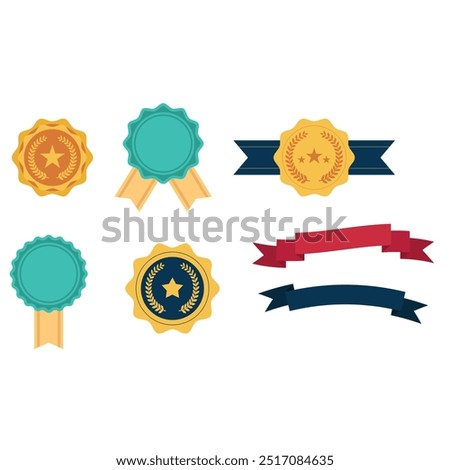 Award, trophy, cup and medal flat icon set - color illustration