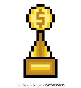 Award trophy with dollar sign in pixel art style
