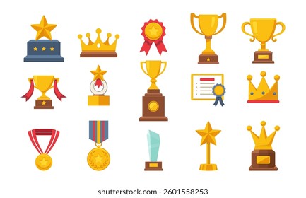 Award and trophy element vector illustration set