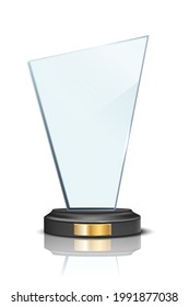 Award trophy, glass prize statue on white background. Champion glory in competition vector illustration. Fame in film or championship in sport.