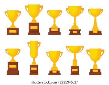 Award trophy goblet. Gold cup in flat design. Vector illustration