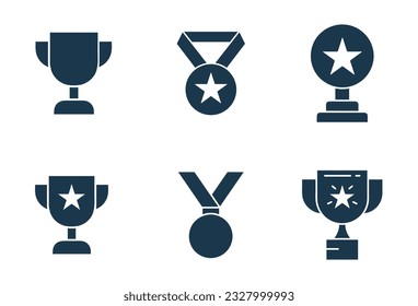 Award and trophy icon set. winner achievement illustration vector