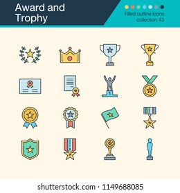Award and Trophy icons. Filled outline design collection 43. For presentation, graphic design, mobile application, web design, infographics. Vector illustration.