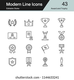 Award and Trophy icons. Modern line design set 43. For presentation, graphic design, mobile application, web design, infographics. Editable Stroke. Vector illustration.