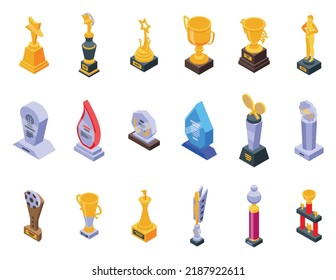 Award trophy icons set isometric vector. Goblet cup. Winner award