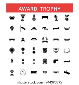 Award, trophy illustration, thin line icons, linear flat signs, vector symbols, outline pictograms set, editable strokes