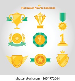 Award trophy and medal. Simple awards colored line icons set