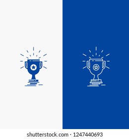 award, trophy, prize, win, cup Line and Glyph web Button in Blue color Vertical Banner for UI and UX, website or mobile application
