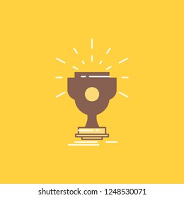award, trophy, prize, win, cup Flat Line Filled Icon. Beautiful Logo button over yellow background for UI and UX, website or mobile application