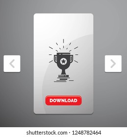 award, trophy, prize, win, cup Glyph Icon in Carousal Pagination Slider Design & Red Download Button