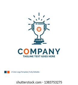 award, trophy, prize, win, cup Logo Design. Blue and Orange Brand Name Design. Place for Tagline. Business Logo template.