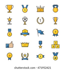 Award and Trophy Ribbon Best Set Of Winner Sport Abstract Vector Color Icon Style Colorful Flat