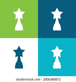 Trofeo de premio con forma de estrella Plano cuatro colores mínimo conjunto de iconos