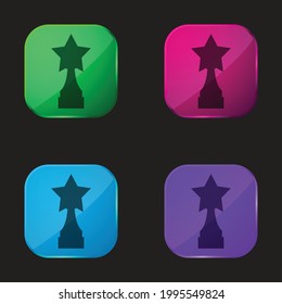 Award Trophy With Star Shape four color glass button icon