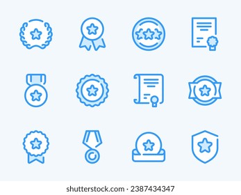 Award and Trophy vector line icons. Victory Medal and Winner Ribbon outline icon set. Prize badge, Certificate, Diploma and more.
