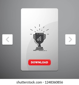 award, trophy, win, prize, first Glyph Icon in Carousal Pagination Slider Design & Red Download Button