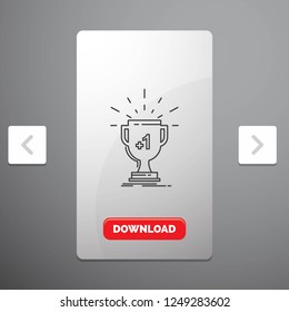 award, trophy, win, prize, first Line Icon in Carousal Pagination Slider Design & Red Download Button