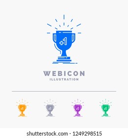 award, trophy, win, prize, first 5 Color Glyph Web Icon Template isolated on white. Vector illustration