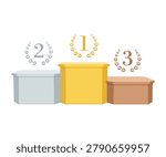 Award Trophy Winner First Champion Podium Flat Vector Illustration, First Second Third Places Pedestal for Competition, Achievement, Victory and Recognition
