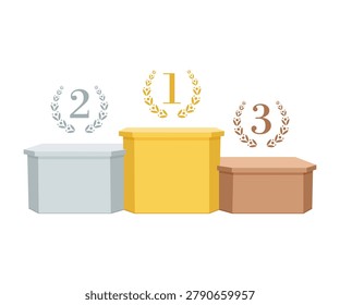 Award Trophy Winner First Champion Podium Flat Vector Illustration, First Second Third Places Pedestal for Competition, Achievement, Victory and Recognition