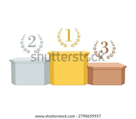 Award Trophy Winner First Champion Podium Flat Vector Illustration, First Second Third Places Pedestal for Competition, Achievement, Victory and Recognition