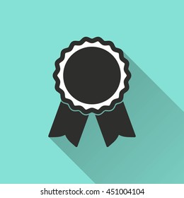 Award vector icon with long shadow. White illustration isolated on green background for graphic and web design.