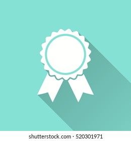 Award vector icon with long shadow. White illustration isolated on green background for graphic and web design.