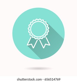 Award vector icon with long shadow. White illustration for graphic and web design. Circle buttons.