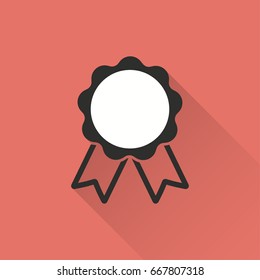 Award vector icon with long shadow. Illustration isolated on red background for graphic and web design.