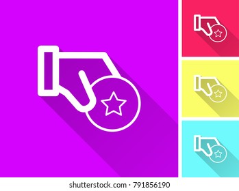 Award vector icon with long shadow. Illustration isolated for graphic and web design. Line pictogram for infographic and website.
