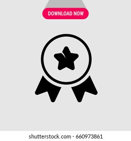Award vector icon, Round award medal with start inside and ribbons symbol. Simple, modern flat vector illustration for mobile app, website or desktop app 