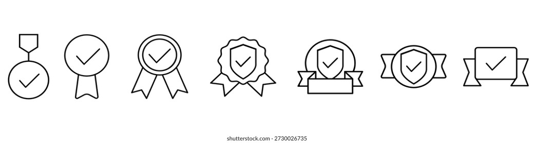 Prämienvektorsymbolsatz. Gütezeichen Illustration Zeichen Sammlung. Bestätigtes Symbol. Kontrolllogo bestanden.