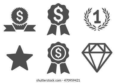 Award vector icons. Pictogram style is gray flat icons with rounded angles on a white background.