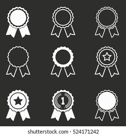Award vector icons set. White illustration isolated on black background for graphic and web design.