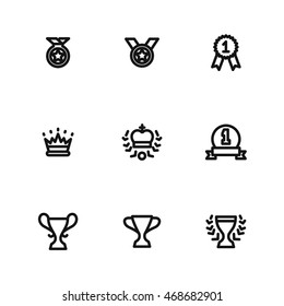 Award vector icons. Simple illustration set of 9 award elements, editable icons, can be used in logo, UI and web design