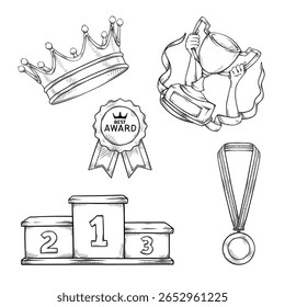 award vector set collection with line art drawing illustration