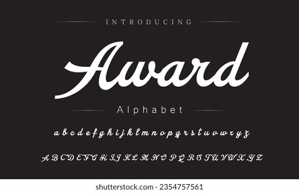 Award Vintage Brush Script Modern Font. Retro Typeface. Vector Illustration.