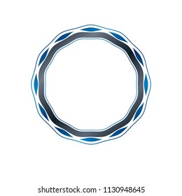 Award vintage circular frame with clear copy space made as art medallion design decorated with curves and undulate lines. Vector retro style label, heraldry emblem isolated on white background.