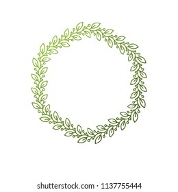 Award vintage circular frame with clear copy space made as spring design decorated with green tree leaves. Vector retro style label, heraldry emblem isolated on white background.