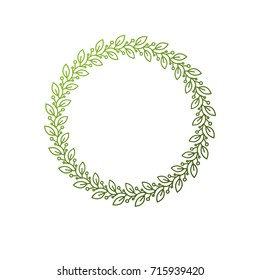 Award vintage circular frame with clear copy space made as spring design decorated with green tree leaves. Vector retro style label, heraldry emblem isolated on white background.