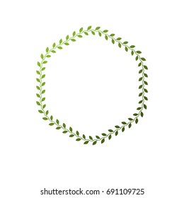 Award vintage hexagonal frame with clear copy space made as spring design decorated with green tree leaves. Vector retro style label, heraldry emblem isolated on white background.