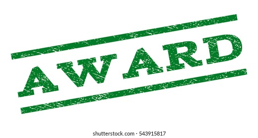 Award watermark stamp. Text caption between parallel lines with grunge design style. Rubber seal stamp with scratched texture. Vector green color ink imprint on a white background.
