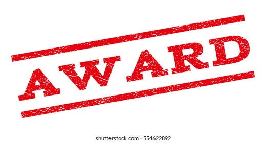 Award watermark stamp. Text caption between parallel lines with grunge design style. Rubber seal stamp with scratched texture. Vector red color ink imprint on a white background.