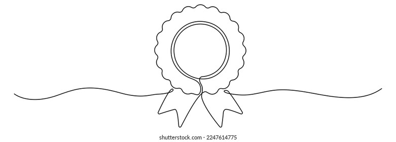 Award win ribbon continuous line art drawn. Certificate badge contour line. Vector illustration isolated on white.