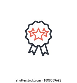 Award winner badge icon with three stars. Stock vector illustration isolated on white background.