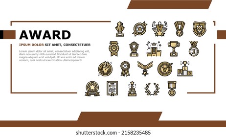 Award For Winner In Championship Landing Web Page Header Banner Template Vector. Trophy Award In Form Star And Diploma Certificate Win And Victory Sportive Competition. Golden Medal Cup Illustration