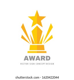 Award Winner Cup - Vector Logo Template Concept Illustration In Flat Style. Star With Rays And Abstract Shapes. Creative Sign. Design Element. 