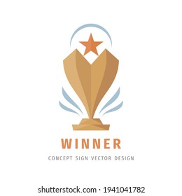 Award winner cup - vector logo template concept illustration in flat style. Star with rays and abstract shapes. Creative sign. Design element. 